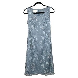 Oleg Cassini Elegant Sequence Short Sleeveless Floral Blue Dress Size 6